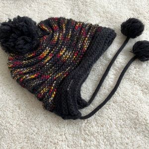 Prana winter hat. Gray with multi color yarn.